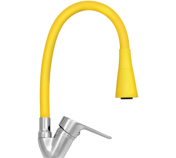 Изображение товара Смеситель для мойки Juguni одноручный, с гибким изливом, 2 режима (желтый), креп. гайка, 0402.150