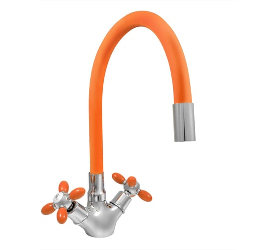Изображение товара Смеситель для мойки Juguni двуручный с гибким силиконовым изливом (оранжевый), креп. гайка, 0402.141