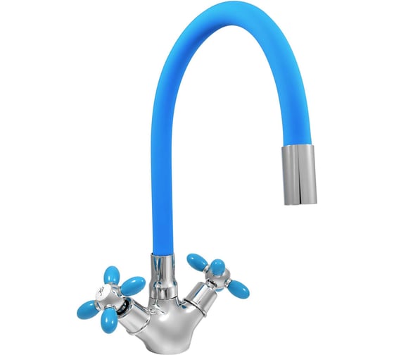 Изображение товара Смеситель для мойки Juguni двуручный с гибким силиконовым изливом (синий), креп. гайка, 0402.144
