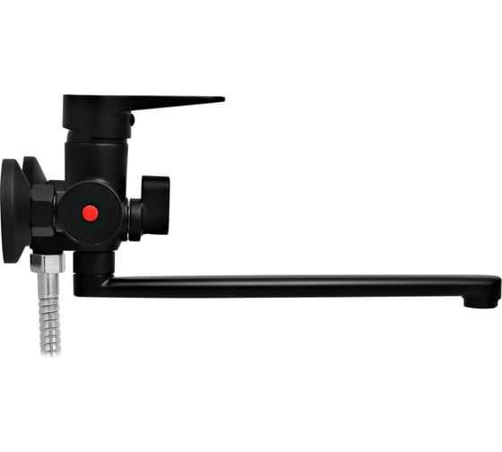 Изображение товара Смеситель для ванны Juguni с длинным изливом черный, шланг 150 см, лейка, 0402.156