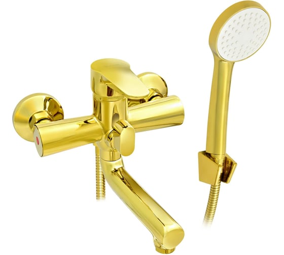 Изображение товара Смеситель для ванны Juguni с коротким изливом, золотой, шланг 150 см, лейка, 0402.163