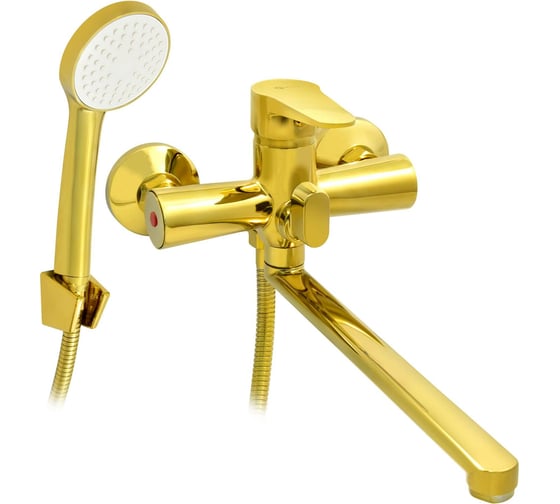 Изображение товара Смеситель для ванны Juguni с длинным изливом, золотой, шланг 150 см, лейка, 0402.164