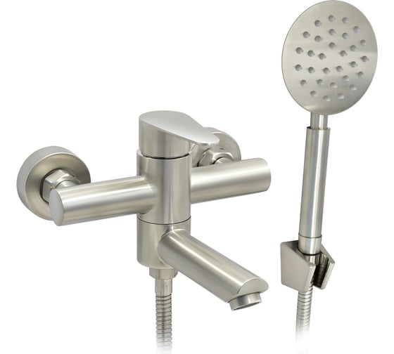 Изображение товара Смеситель для ванны Juguni с коротким изливом, нерж. сталь AISI304, шланг 150 см, лейка, 0402.166