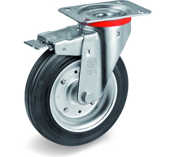 Изображение товара Колесо с вращающейся опорой, пластиной крепления и передним тормозом (200 мм; 230 кг) Tellure rota 535426