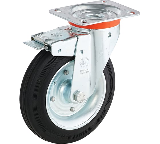 Изображение товара Колесо с вращающейся опорой, пластиной крепления и передним тормозом (150 мм; 170 кг) Tellure rota 535431