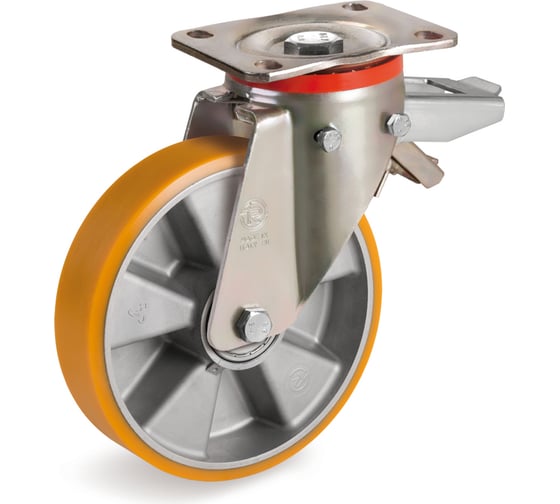 Изображение товара Колесо с вращающейся опорой, пластиной крепления и задним тормозом (150 мм; 600 кг) Tellure rota 656604