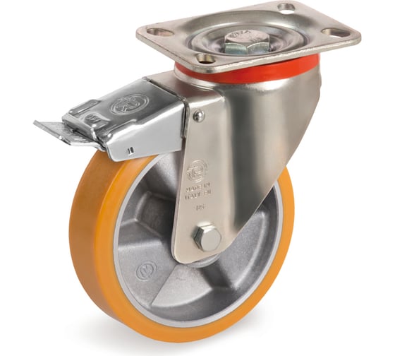 Изображение товара Колесо с вращающейся опорой, пластиной крепления и передним тормозом (100 мм; 250 кг) Tellure rota 656602