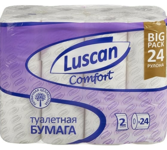 Изображение товара Туалетная бумага Luscan Comfort 2 слоя, белый, 100% целлюлоза, 20,04 м., 167 л., 24 шт/уп 1574572