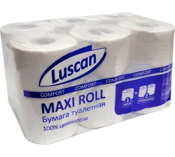 Изображение товара Туалетная бумага Luscan ComfortMax 2 слоя, белый, целлюлоза, 50 м., 400 л., 12 рул/уп 1519339