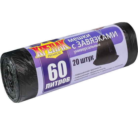 Изображение товара Мешки для мусора с завязками 60 л, 20 шт Крепак 4607075710313
