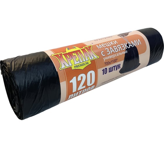 Изображение товара Мешки для мусора с завязками 120 л, 10 шт Крепак 4607075710320