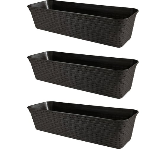 Изображение товара Балконный ящик Violet Ротанг 63 см, с дренажем, венге, 3 шт. N-Kahpo-3-35600-05