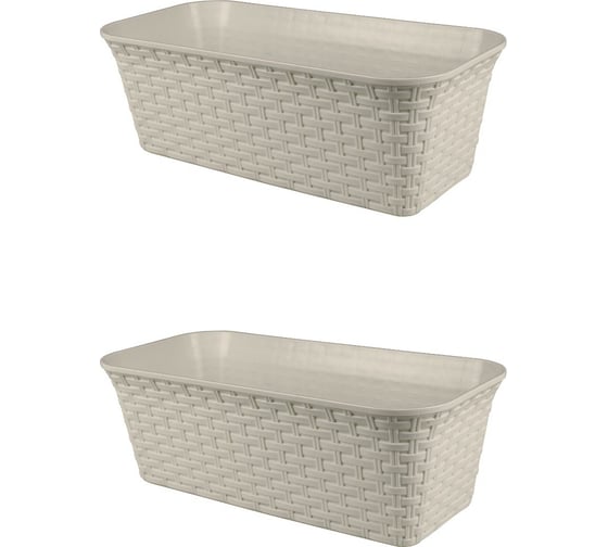 Изображение товара Балконный ящик Violet Ротанг 43 см, с дренажем слоновая кость, 2 шт. N-Kahpo-2-35400-26