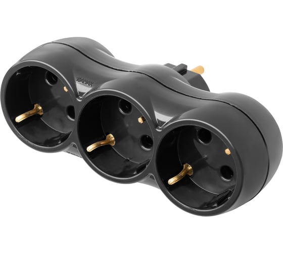 Изображение товара 3-местный разветвитель Bylectrica, прямой с заземлением, РВ16-375 черный