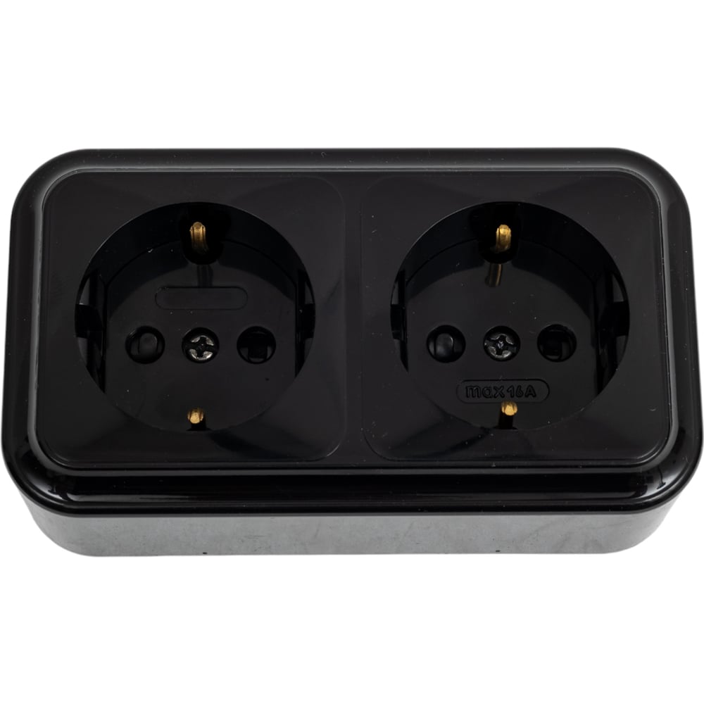 Изображение товара 2-местная розетка Bylectrica ОУ серия ПРАЛЕСКА РА16-274 черная