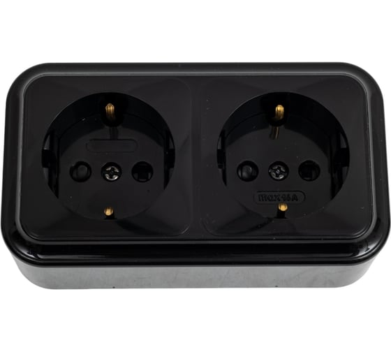 Изображение товара 2-местная розетка Bylectrica ОУ с заземлением, со шторками, серия ПРАЛЕСКА РА16-274 черный