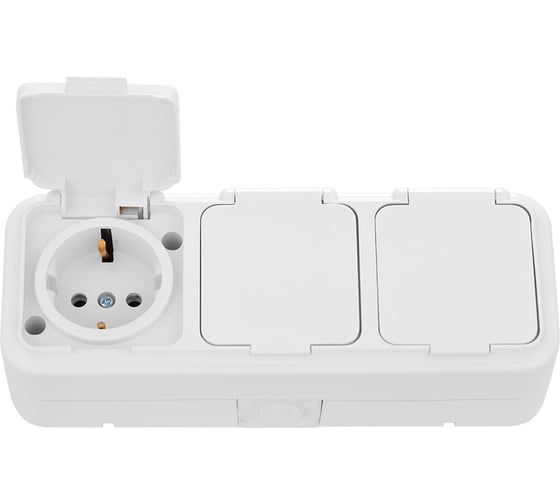 Изображение товара 3-местная розетка Bylectrica ОУ с с заземлением, IP54, серия ПРАЛЕСКА АКВА, белый, РА16-0132