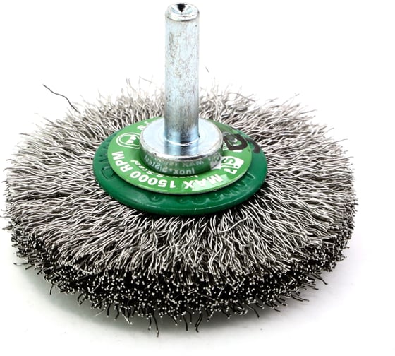 Изображение товара Щетка концевая для дрели 60х12 мм, хв-к 6 мм, проволока гофрированная нерж. сталь 0.3 мм SIT 0971
