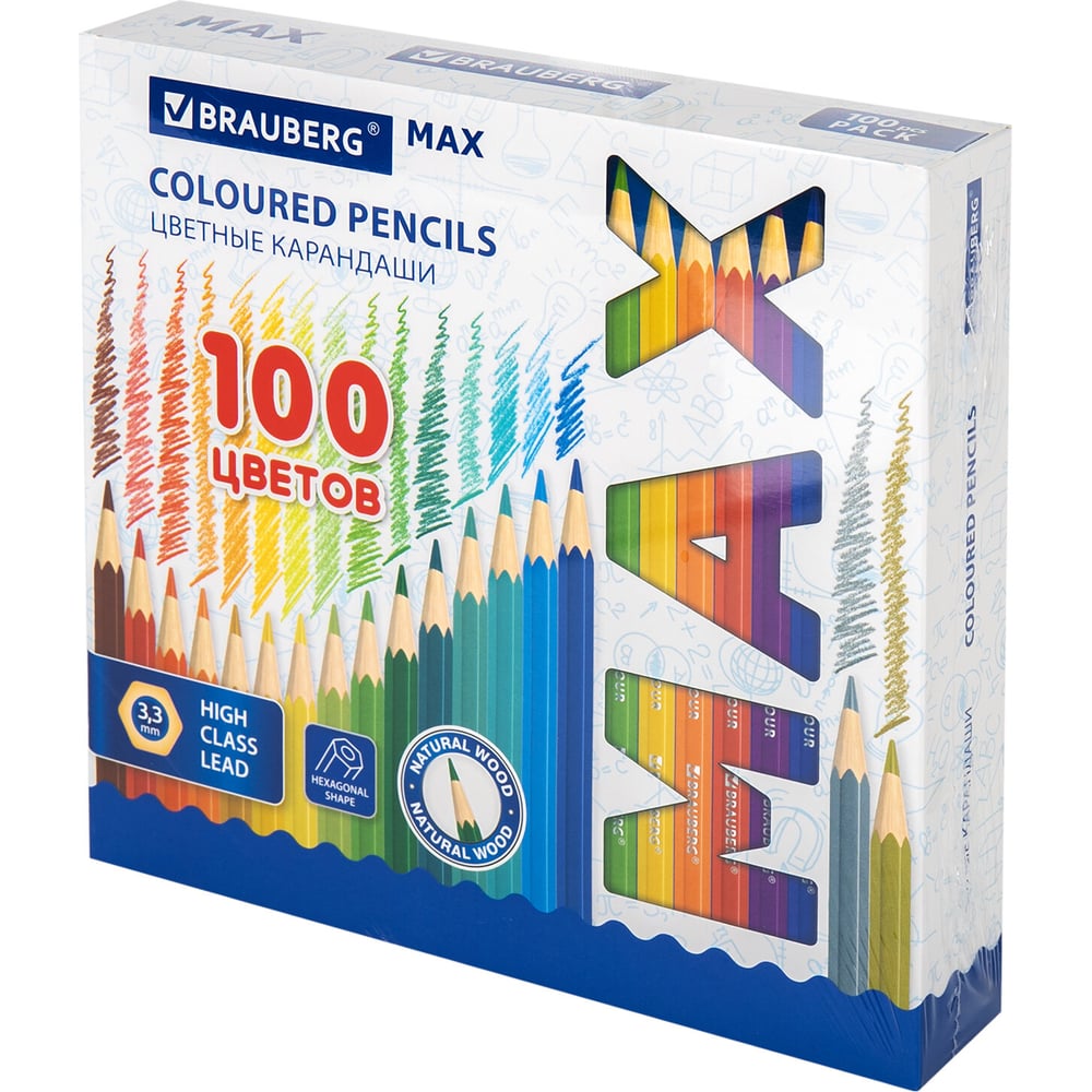 Изображение товара Цветные супермягкие карандаши BRAUBERG Max яркие, классические, 100 цветов, грифель 3.3 мм 181862