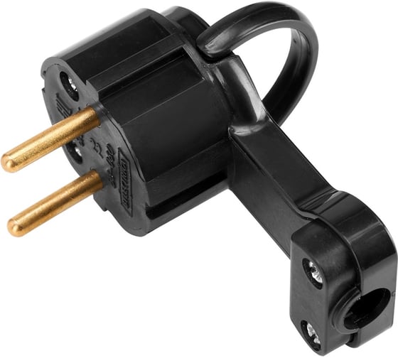 Изображение товара Угловая плоская вилка Bylectrica с откидным кольцом, без земли, 6А, В6-060 черный