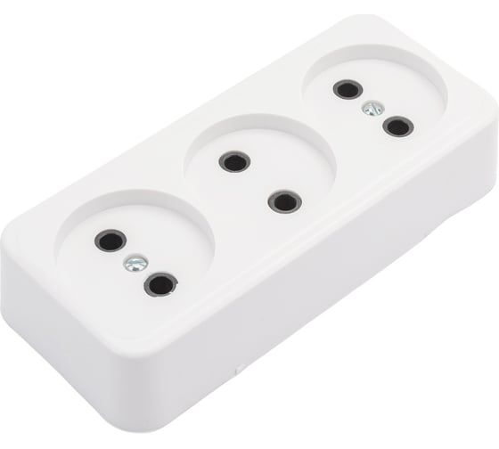 Изображение товара Розетка ООО Ливны-Электро РА 10-012 трехместная, белая, пластик АБС с донышком РА 6735