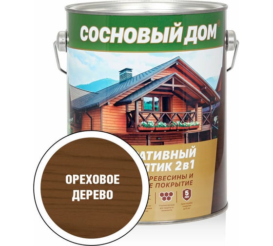 Изображение товара Декоративно-защитный состав для древесины ЗАО Декарт Сосновый дом ореховое дерево, 2.7 л 29532