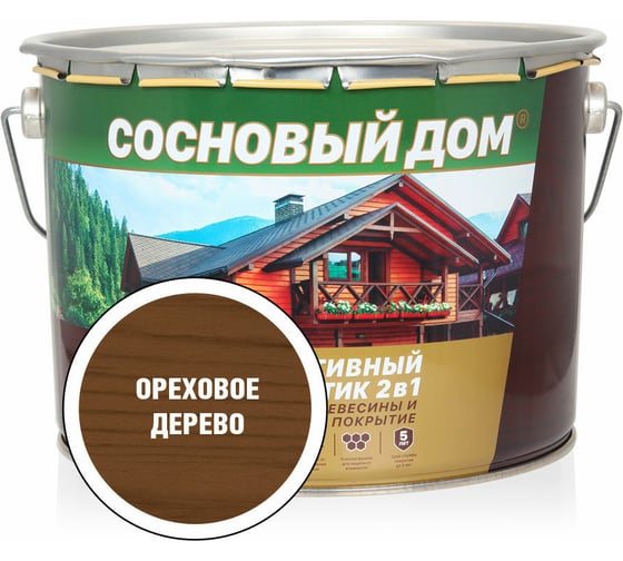 Изображение товара Декоративно-защитный состав для древесины ЗАО Декарт Сосновый дом ореховое дерево, 9 л 29540