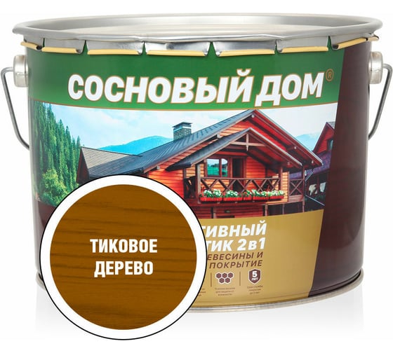 Изображение товара Декоративно-защитный состав для древесины ЗАО Декарт Сосновый дом тиковое дерево, 9 л 29542