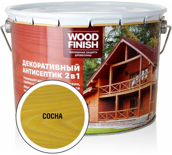 Изображение товара Декоративный антисептик ЗАО Декарт WOOD FINISH для дерева, сосна, 9 л 28485