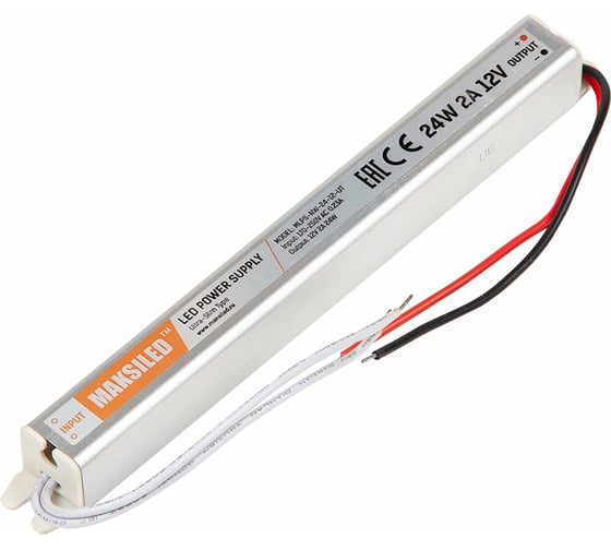 Изображение товара Блок питания MAKSILED 12В, 24Вт, IP20, 2A, 176x18x18мм, металл MLPS-NW-24-12-UT