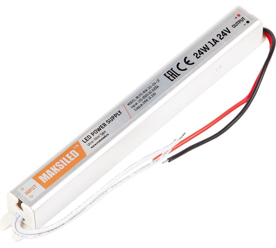 Изображение товара Блок питания MAKSILED 24В, 24Вт, IP20, 1A, 176x18x18мм, металл MLPS-NW-24-24-UT