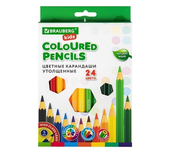 Изображение товара Цветные утолщенные карандаши BRAUBERG Kids 24 цвета, грифель 5 мм 181879