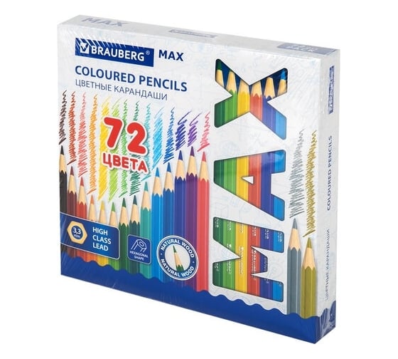 Изображение товара Цветные супермягкие карандаши BRAUBERG Max яркие, классические, 72 цвета, грифель 3.3 мм 181861