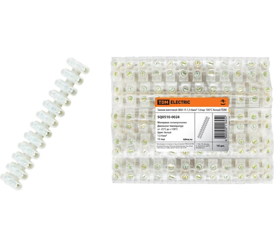 Изображение товара Винтовой зажим TDM ELECTRIC зви-15 полипропилен 1,5-6мм2 12пар 100с белый SQ0510-0024