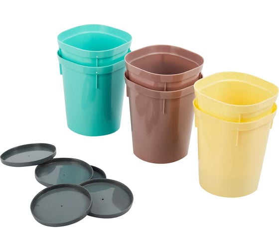 Изображение товара Набор многоразовых горшочков для рассады со съемным дном INGREEN 6x400мл, микс 248523