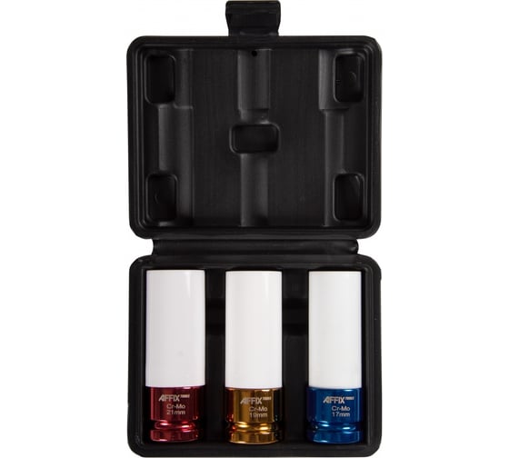 Изображение товара Набор ударных глубоких шестигранных головок 1/2" DR 17, 19, 21 мм, пластиковое покрытие, кейс AFFIX AF00643C