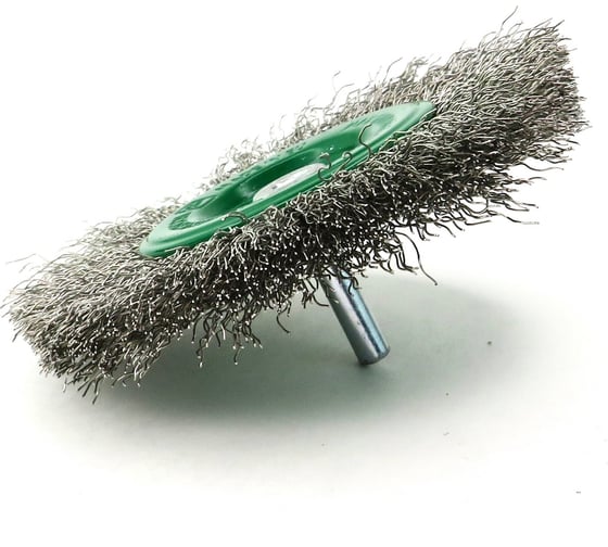 Изображение товара Щетка дисковая для дрели 100x12 мм, хв-к 6 мм, проволока гофрированная нерж. сталь 0.30 мм SIT 0979