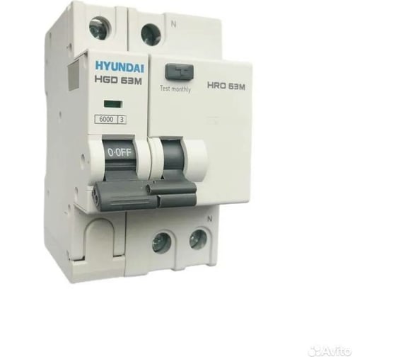 Изображение товара Дифференциальный автомат Hyundai HRO63M 3NG4C0000C 00040G 3п + нейтр., 40A ток, к.з. 13.06.000133