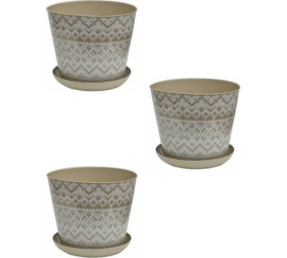 Изображение товара Кашпо Violet круглое, 4.3 л, декор Миссони, с поддоном, 3 шт., латте N-Kahpo-3/-38143-53