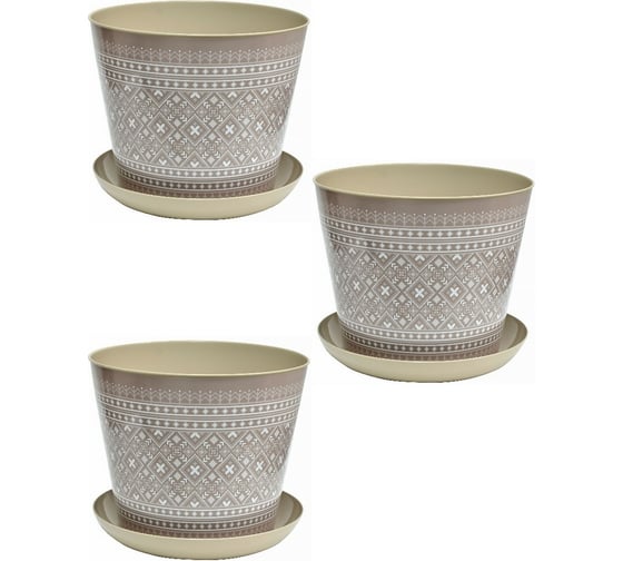 Изображение товара Кашпо Violet круглое, 6.5 л, декор Миссони, с поддоном, 3 шт., латте N-Kahpo-3/-38165-53