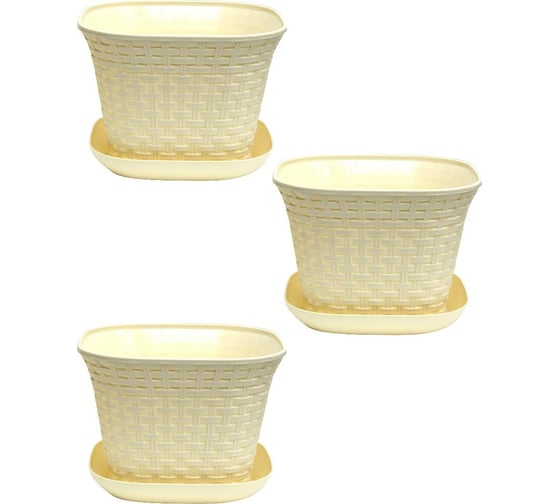 Изображение товара Кашпо Violet Ротанг 4.6 л, квадратное, с поддоном, 3 шт., слоновая кость N-Kahpo-3/-36461-26