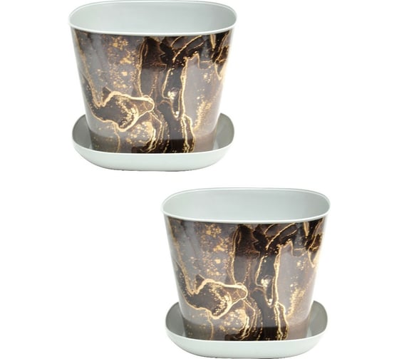 Изображение товара Кашпо Violet квадратное, 2.5 л, декор Мрамор, с поддоном, 2 шт., светло-серое N-Kahpo-2/-38125-50