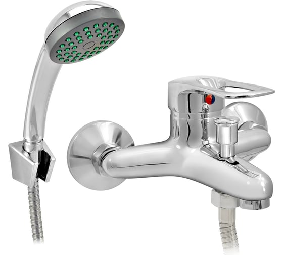 Изображение товара Ванно-душевой смеситель Juguni одноручный, с металлической шлангом и хром. лейкой, короткий излив 0402.779