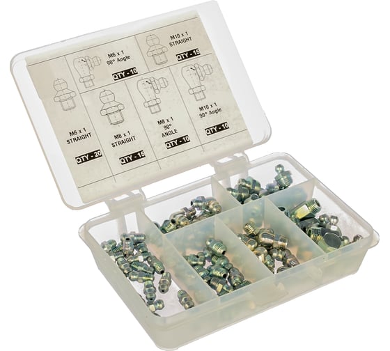 Изображение товара Набор пресс-масленок GFT/KIT/M-80 80 шт. в пластиковом диспенсере GROZ GR43973