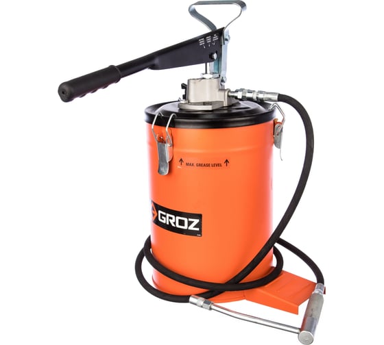 Изображение товара Ручной нагнетатель смазки Groz VGP-10A GR44281 275 атм., емкость 10 кг переносной, 4-9гр/ход