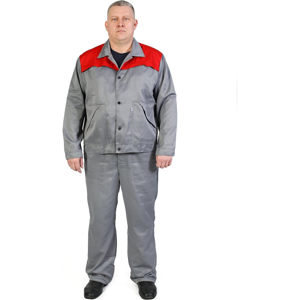 Изображение товара Мужской костюм АМПАРО Сатурн куртка и полукомбинезон размеры 52-54 серый красный