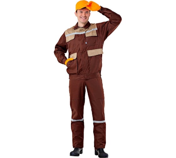 Изображение товара Мужской костюм АМПАРО Комфорт, куртка и полукомбинезон, коричневый/бежевый, р. 60-62, рост 182-188 Кос202к 120-124/182-188