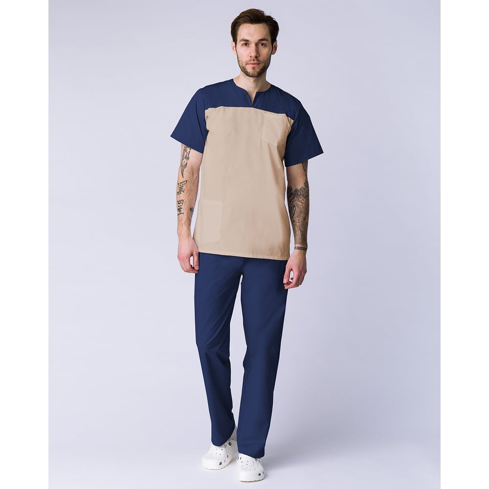 Изображение товара Медицинский мужской костюм ФАКЕЛ стоматолог темно-синий/бежевый 44-46 рост 182-188