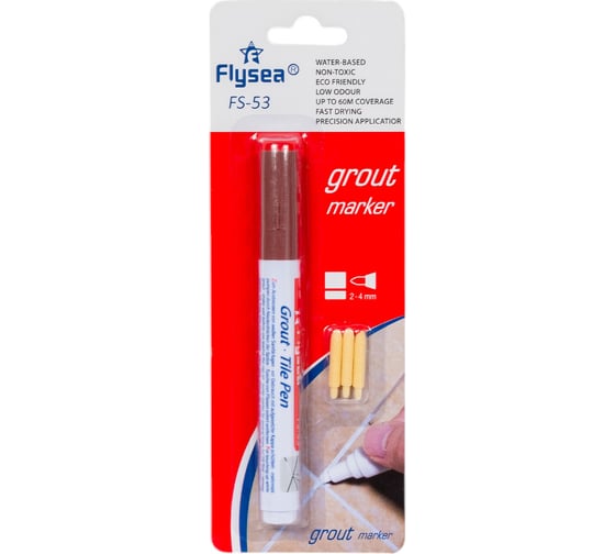 Изображение товара Маркер краска для плиточных швов Flysea Grout Marker 2-4 мм, 3 запасных наконечника, коричневый FS-53BROWN
