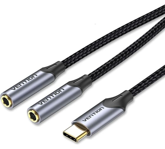 Изображение товара Гибкий переходник-разветвитель VENTION USB-C M/Jack 3.5 mm F x 2 - 0.3м BGNHY